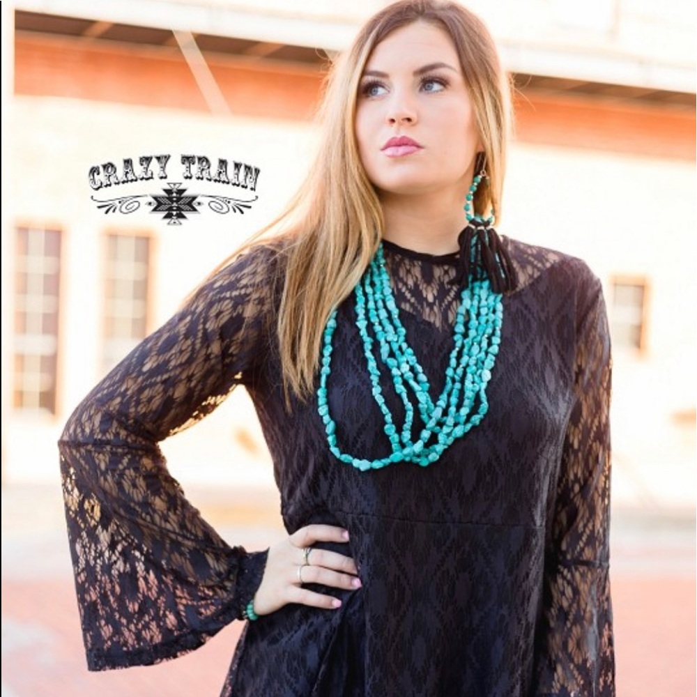 BRAND NEW, BELL SLEEVE, LINED, LACE DETAILING, CRAZY TRAIN HARTLY TOP